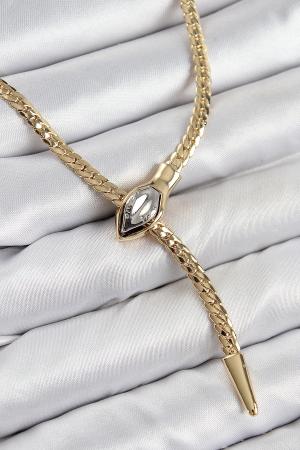 Pirinç Asansörlü Yılan Model Gold Renk Kadın Kolye