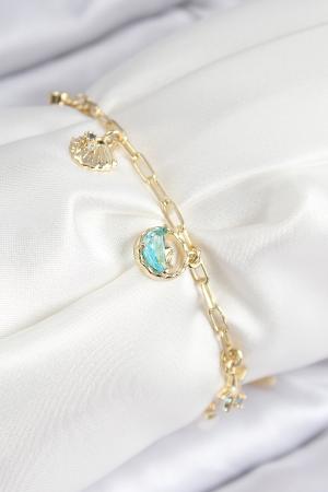 Pirinç Zirkon Taşlı İstiridye Model Gold Renk Kadın Bileklik