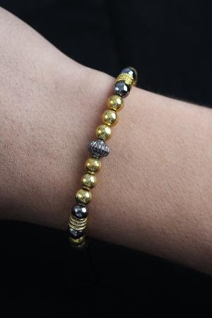 Doğal Taş Çember Model Gold Ve Füme Renk Asansörlü Erkek Bileklik EB3761