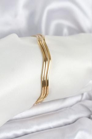 316L Çelik Gold Renk 65 mm Ajda Zikzak Model 3lü Kadın Bileklik BB8075