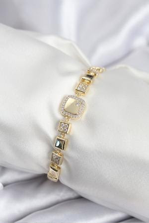 Pirinç VIP Seri Gold Renk Zirkon Taşlı Model Kadın Bileklik BB7940