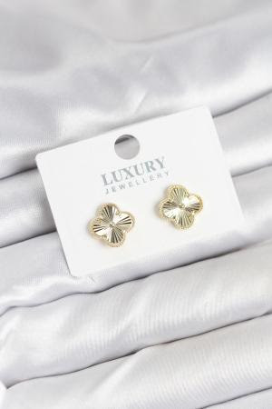 Pirinç Gold Renk Tekli Yonca Kadın Küpe BKP11232